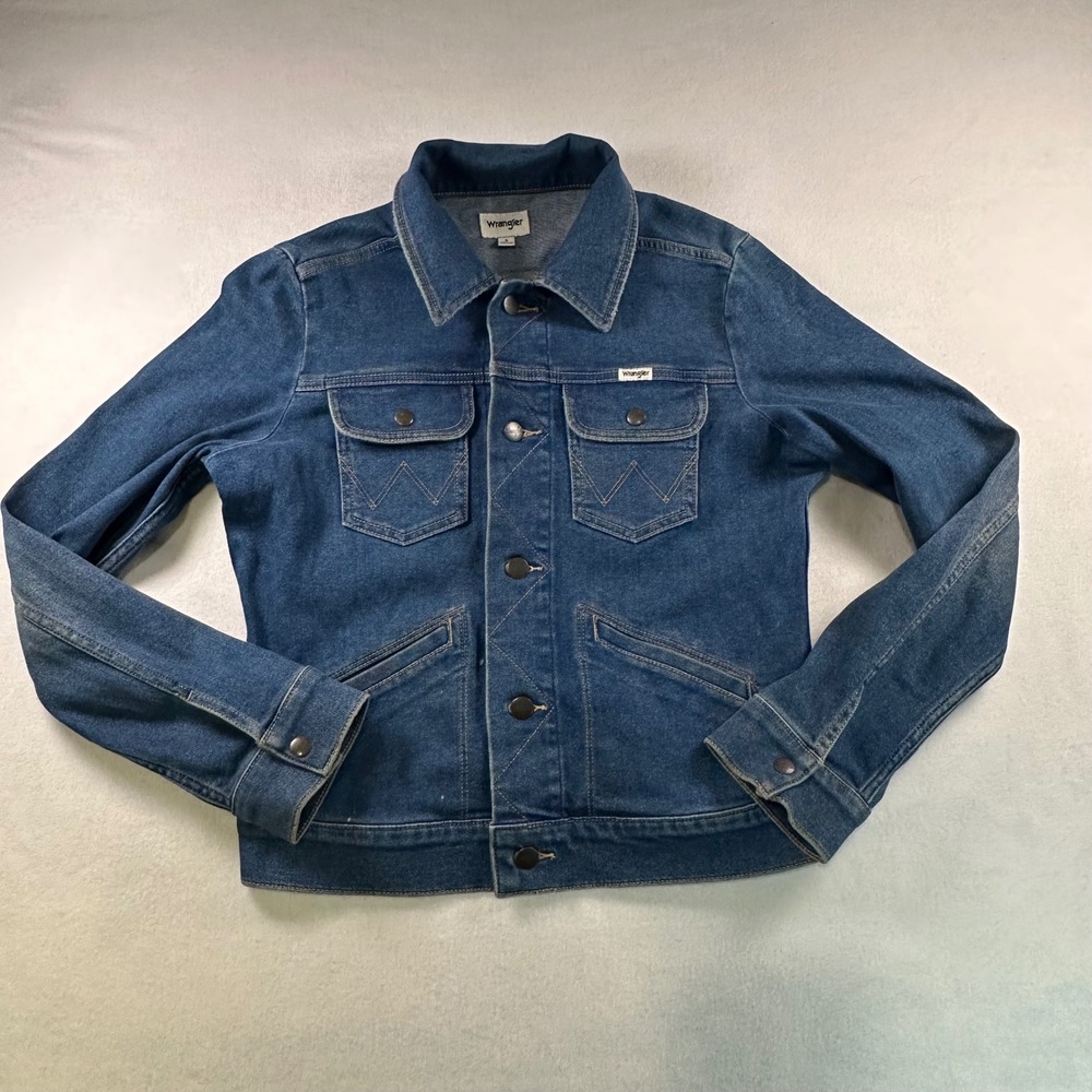 Wrangler Womens Medium Wash Denim Western Trucker Jacket Blue Small